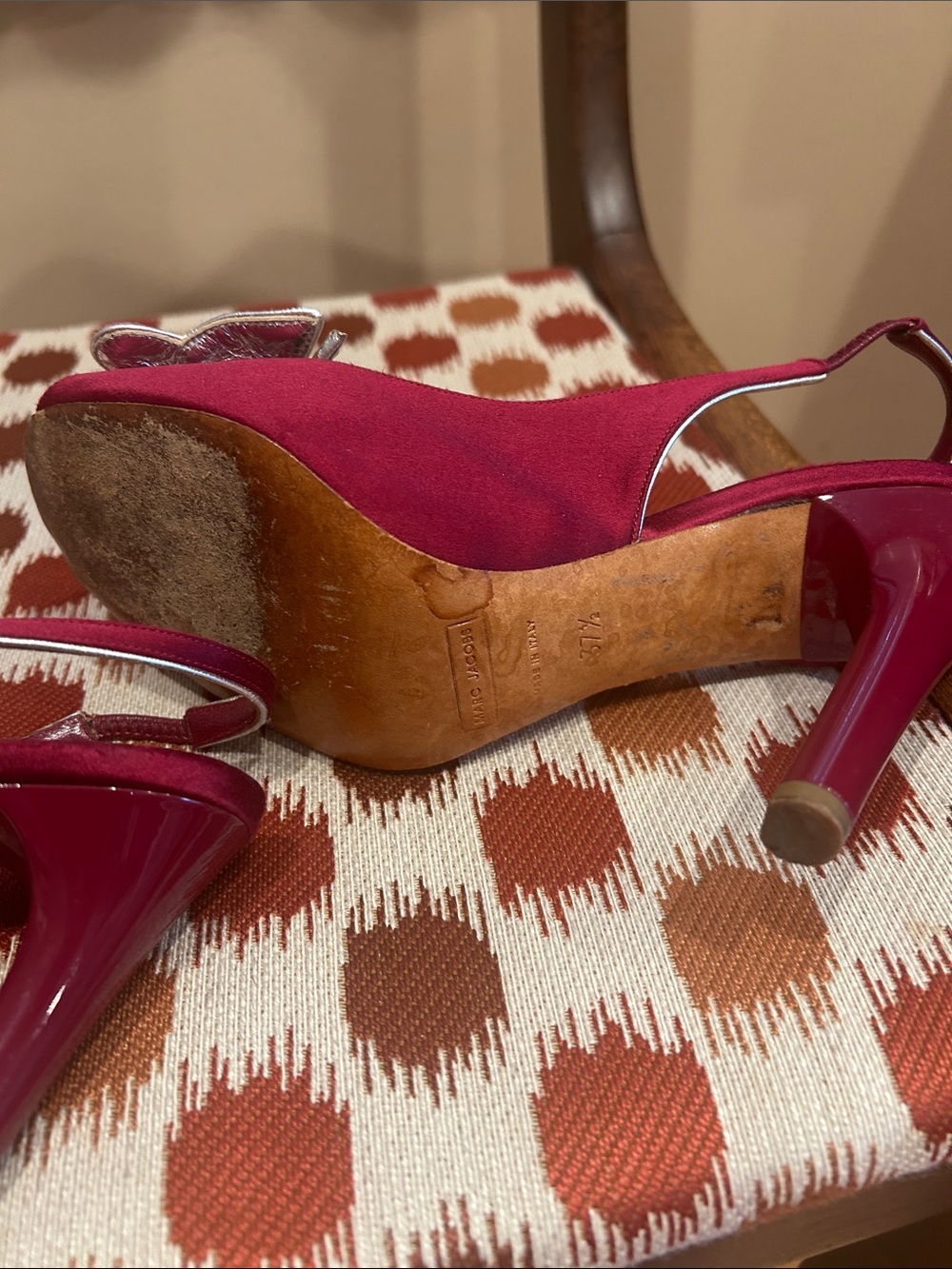 Marc Jacobs Burgundy Red Slingback Heels with Butterfly Stud Accent - Picture 6 of 8